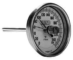 Wika - 4 Inch Long Stem, 3 Inch Dial Diameter, Stainless Steel, Back Connected Bi-Metal Thermometer - -70 to 70°C, 1% Accuracy - Exact Tool & Supply