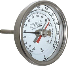 Wika - 2-1/2 Inch Long Stem, 3 Inch Dial Diameter, Stainless Steel, Back Connected Bi-Metal Thermometer - -20 to 120°C, 1% Accuracy - Exact Tool & Supply