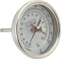 Wika - 2-1/2 Inch Long Stem, 3 Inch Dial Diameter, Stainless Steel, Back Connected Bi-Metal Thermometer - 10 to 150°C, 1% Accuracy - Exact Tool & Supply