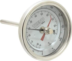 Wika - 4 Inch Long Stem, 3 Inch Dial Diameter, Stainless Steel, Back Connected Bi-Metal Thermometer - -15 to 90°C, 1% Accuracy - Exact Tool & Supply