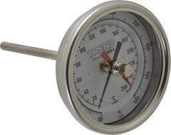 Wika - 4 Inch Long Stem, 3 Inch Dial Diameter, Stainless Steel, Back Connected Bi-Metal Thermometer - 10 to 260°C, 1% Accuracy - Exact Tool & Supply