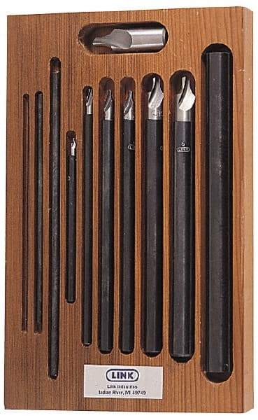 Link Industries - 11 Piece, #0 to 7, Radius Edge, High Speed Steel Combo Drill & Countersink Set - Single End - Exact Tool & Supply