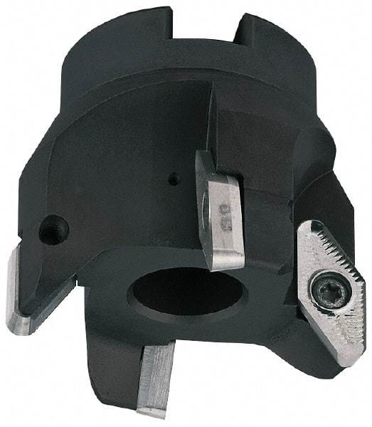 LMT - 5 Inserts, 4" Cut Diam, 1-1/2" Arbor Diam, 0.59" Max Depth of Cut, Indexable Square-Shoulder Face Mill - 0/90° Lead Angle, 2-1/2" High, VCGT 2205.. Insert Compatibility, Series V22 - Exact Tool & Supply