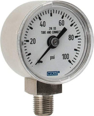 Wika - 1-1/2" Dial, 1/8 Thread, 0-100 Scale Range, Pressure Gauge - Lower Connection Mount, Accurate to 2.5% of Scale - Exact Tool & Supply