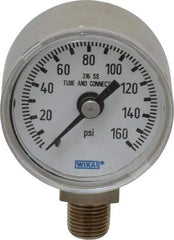 Wika - 1-1/2" Dial, 1/8 Thread, 0-160 Scale Range, Pressure Gauge - Lower Connection Mount, Accurate to 2.5% of Scale - Exact Tool & Supply