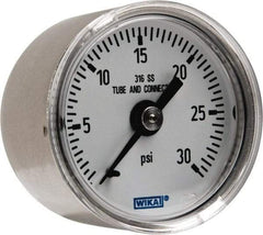 Wika - 1-1/2" Dial, 1/8 Thread, 0-30 Scale Range, Pressure Gauge - Center Back Connection Mount, Accurate to 2.5% of Scale - Exact Tool & Supply