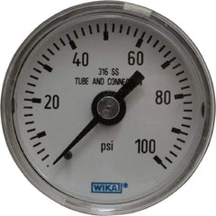 Wika - 1-1/2" Dial, 1/8 Thread, 0-100 Scale Range, Pressure Gauge - Center Back Connection Mount, Accurate to 2.5% of Scale - Exact Tool & Supply
