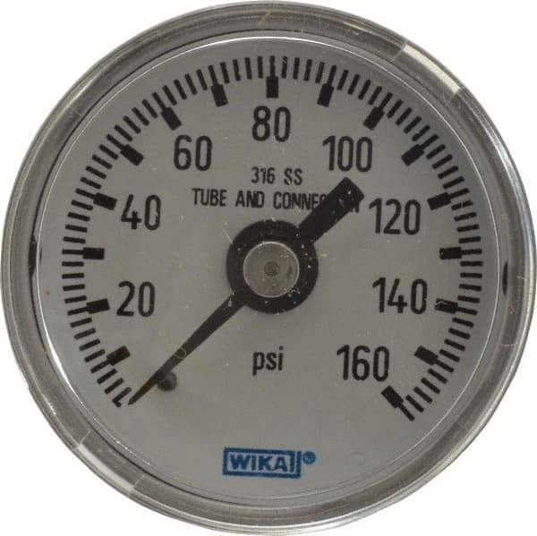 Wika - 1-1/2" Dial, 1/8 Thread, 0-160 Scale Range, Pressure Gauge - Center Back Connection Mount, Accurate to 2.5% of Scale - Exact Tool & Supply
