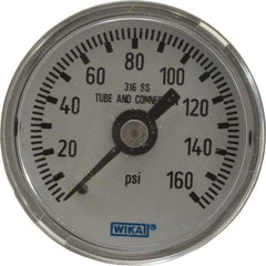 Wika - 1-1/2" Dial, 1/8 Thread, 0-160 Scale Range, Pressure Gauge - Center Back Connection Mount, Accurate to 2.5% of Scale - Exact Tool & Supply