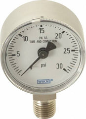 Wika - 2" Dial, 1/4 Thread, 0-30 Scale Range, Pressure Gauge - Lower Connection Mount, Accurate to 2.5% of Scale - Exact Tool & Supply
