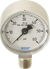 Wika - 2" Dial, 1/4 Thread, 0-60 Scale Range, Pressure Gauge - Lower Connection Mount, Accurate to 2.5% of Scale - Exact Tool & Supply