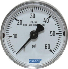 Wika - 2" Dial, 1/4 Thread, 0-60 Scale Range, Pressure Gauge - Center Back Connection Mount, Accurate to 2.5% of Scale - Exact Tool & Supply