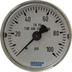 Wika - 2" Dial, 1/4 Thread, 0-100 Scale Range, Pressure Gauge - Center Back Connection Mount, Accurate to 2.5% of Scale - Exact Tool & Supply