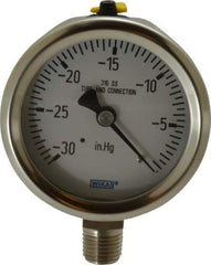 Wika - 2-1/2" Dial, 1/4 Thread, 30-0 Scale Range, Pressure Gauge - Lower Connection Mount, Accurate to 1.5% of Scale - Exact Tool & Supply