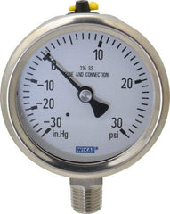 Wika - 2-1/2" Dial, 1/4 Thread, 30-0-30 Scale Range, Pressure Gauge - Lower Connection Mount, Accurate to 1.5% of Scale - Exact Tool & Supply