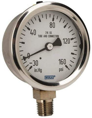 Wika - 2-1/2" Dial, 1/4 Thread, 30-0-160 Scale Range, Pressure Gauge - Lower Connection Mount, Accurate to 1.5% of Scale - Exact Tool & Supply