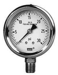 Wika - 4" Dial, 1/2 Thread, 30-0-100 Scale Range, Pressure Gauge - Lower Back Connection Mount, Accurate to 1% of Scale - Exact Tool & Supply