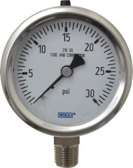 Wika - 2-1/2" Dial, 1/4 Thread, 0-30 Scale Range, Pressure Gauge - Lower Connection Mount, Accurate to 1.5% of Scale - Exact Tool & Supply