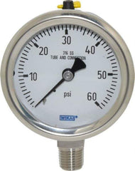 Wika - 2-1/2" Dial, 1/4 Thread, 0-60 Scale Range, Pressure Gauge - Lower Connection Mount, Accurate to 1.5% of Scale - Exact Tool & Supply