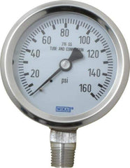 Wika - 2-1/2" Dial, 1/4 Thread, 0-160 Scale Range, Pressure Gauge - Lower Connection Mount, Accurate to 1.5% of Scale - Exact Tool & Supply