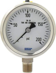 Wika - 2-1/2" Dial, 1/4 Thread, 0-200 Scale Range, Pressure Gauge - Lower Connection Mount, Accurate to 1.5% of Scale - Exact Tool & Supply