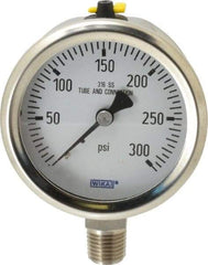 Wika - 2-1/2" Dial, 1/4 Thread, 0-300 Scale Range, Pressure Gauge - Lower Connection Mount, Accurate to 1.5% of Scale - Exact Tool & Supply
