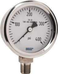Wika - 2-1/2" Dial, 1/4 Thread, 0-400 Scale Range, Pressure Gauge - Lower Connection Mount, Accurate to 1.5% of Scale - Exact Tool & Supply