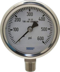 Wika - 2-1/2" Dial, 1/4 Thread, 0-600 Scale Range, Pressure Gauge - Lower Connection Mount, Accurate to 1.5% of Scale - Exact Tool & Supply
