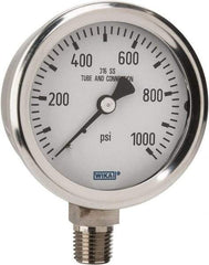 Wika - 2-1/2" Dial, 1/4 Thread, 0-1,000 Scale Range, Pressure Gauge - Lower Connection Mount, Accurate to 1.5% of Scale - Exact Tool & Supply