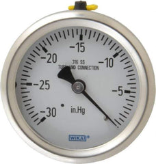 Wika - 2-1/2" Dial, 1/4 Thread, 30-0 Scale Range, Pressure Gauge - Center Back Connection Mount, Accurate to 1.5% of Scale - Exact Tool & Supply