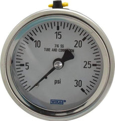 Wika - 2-1/2" Dial, 1/4 Thread, 0-30 Scale Range, Pressure Gauge - Center Back Connection Mount, Accurate to 1.5% of Scale - Exact Tool & Supply