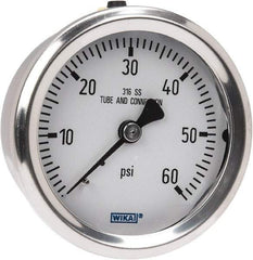 Wika - 2-1/2" Dial, 1/4 Thread, 0-60 Scale Range, Pressure Gauge - Center Back Connection Mount, Accurate to 1.5% of Scale - Exact Tool & Supply