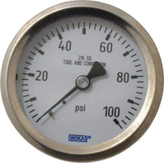 Wika - 2-1/2" Dial, 1/4 Thread, 0-100 Scale Range, Pressure Gauge - Center Back Connection Mount, Accurate to 1.5% of Scale - Exact Tool & Supply