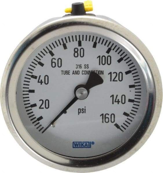 Wika - 2-1/2" Dial, 1/4 Thread, 0-160 Scale Range, Pressure Gauge - Center Back Connection Mount, Accurate to 1.5% of Scale - Exact Tool & Supply