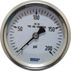 Wika - 2-1/2" Dial, 1/4 Thread, 0-200 Scale Range, Pressure Gauge - Center Back Connection Mount, Accurate to 1.5% of Scale - Exact Tool & Supply