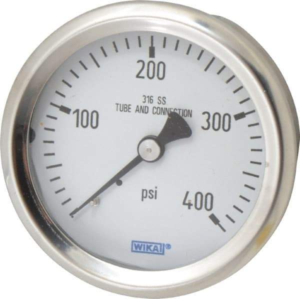 Wika - 2-1/2" Dial, 1/4 Thread, 0-400 Scale Range, Pressure Gauge - Center Back Connection Mount, Accurate to 1.5% of Scale - Exact Tool & Supply