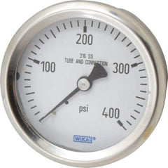 Wika - 2-1/2" Dial, 1/4 Thread, 0-400 Scale Range, Pressure Gauge - Center Back Connection Mount, Accurate to 1.5% of Scale - Exact Tool & Supply