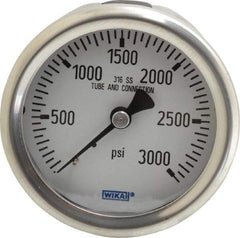 Wika - 2-1/2" Dial, 1/4 Thread, 0-3,000 Scale Range, Pressure Gauge - Center Back Connection Mount, Accurate to 1.5% of Scale - Exact Tool & Supply