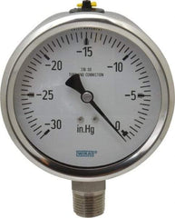 Wika - 4" Dial, 1/2 Thread, 30-0 Scale Range, Pressure Gauge - Lower Connection Mount, Accurate to 1% of Scale - Exact Tool & Supply