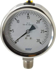 Wika - 4" Dial, 1/2 Thread, 0-30 Scale Range, Pressure Gauge - Lower Connection Mount, Accurate to 1% of Scale - Exact Tool & Supply