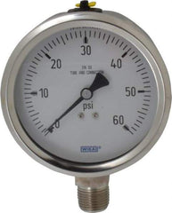 Wika - 4" Dial, 1/2 Thread, 0-60 Scale Range, Pressure Gauge - Lower Connection Mount, Accurate to 1% of Scale - Exact Tool & Supply