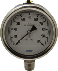 Wika - 4" Dial, 1/2 Thread, 0-100 Scale Range, Pressure Gauge - Lower Connection Mount, Accurate to 1% of Scale - Exact Tool & Supply