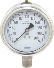 Wika - 4" Dial, 1/2 Thread, 0-200 Scale Range, Pressure Gauge - Lower Connection Mount, Accurate to 1% of Scale - Exact Tool & Supply