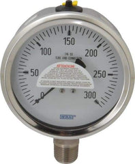 Wika - 4" Dial, 1/2 Thread, 0-300 Scale Range, Pressure Gauge - Lower Connection Mount, Accurate to 1% of Scale - Exact Tool & Supply