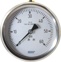 Wika - 4" Dial, 1/2 Thread, 0-60 Scale Range, Pressure Gauge - Lower Back Connection Mount, Accurate to 1% of Scale - Exact Tool & Supply