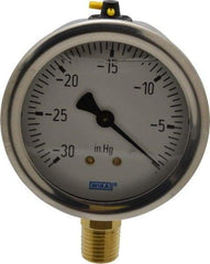 Wika - 2-1/2" Dial, 1/4 Thread, 30-0 Scale Range, Pressure Gauge - Lower Connection Mount, Accurate to 1.5% of Scale - Exact Tool & Supply