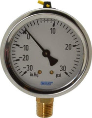 Wika - 2-1/2" Dial, 1/4 Thread, 30-0-30 Scale Range, Pressure Gauge - Lower Connection Mount, Accurate to 1.5% of Scale - Exact Tool & Supply