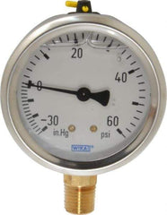 Wika - 2-1/2" Dial, 1/4 Thread, 30-0-60 Scale Range, Pressure Gauge - Lower Connection Mount, Accurate to 1.5% of Scale - Exact Tool & Supply