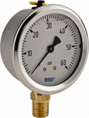 Wika - 2-1/2" Dial, 1/4 Thread, 0-60 Scale Range, Pressure Gauge - Lower Connection Mount, Accurate to 1.5% of Scale - Exact Tool & Supply