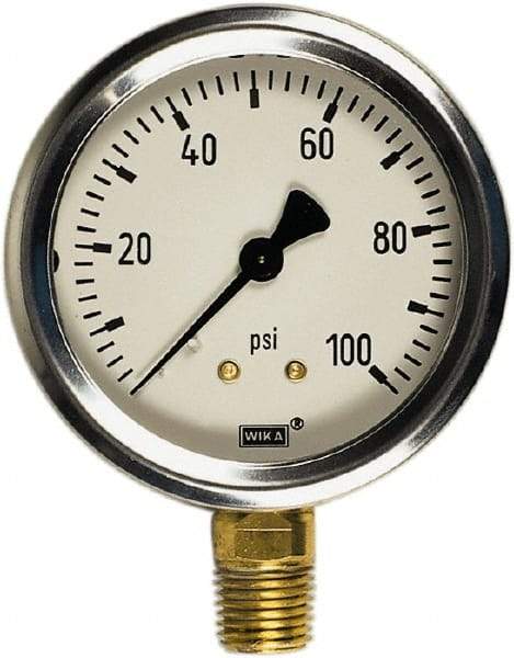 Wika - 4" Dial, 1/2 Thread, 30-0-15 Scale Range, Pressure Gauge - Lower Back Connection Mount, Accurate to 1% of Scale - Exact Tool & Supply